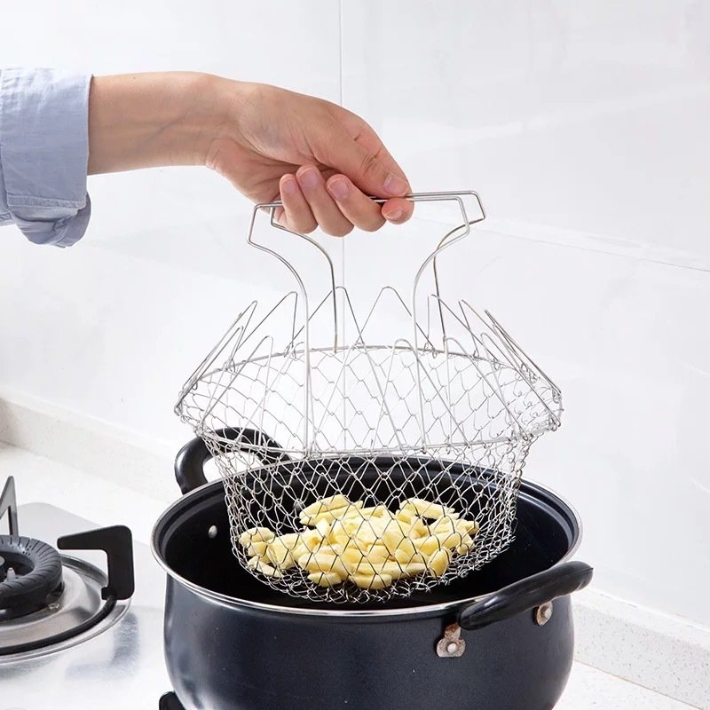 Stainless Steel Deep-fried Large Noodle Kitchen French Fries Tools Drain Basket Household Leak Net Spoon Folding Filter - Image 5