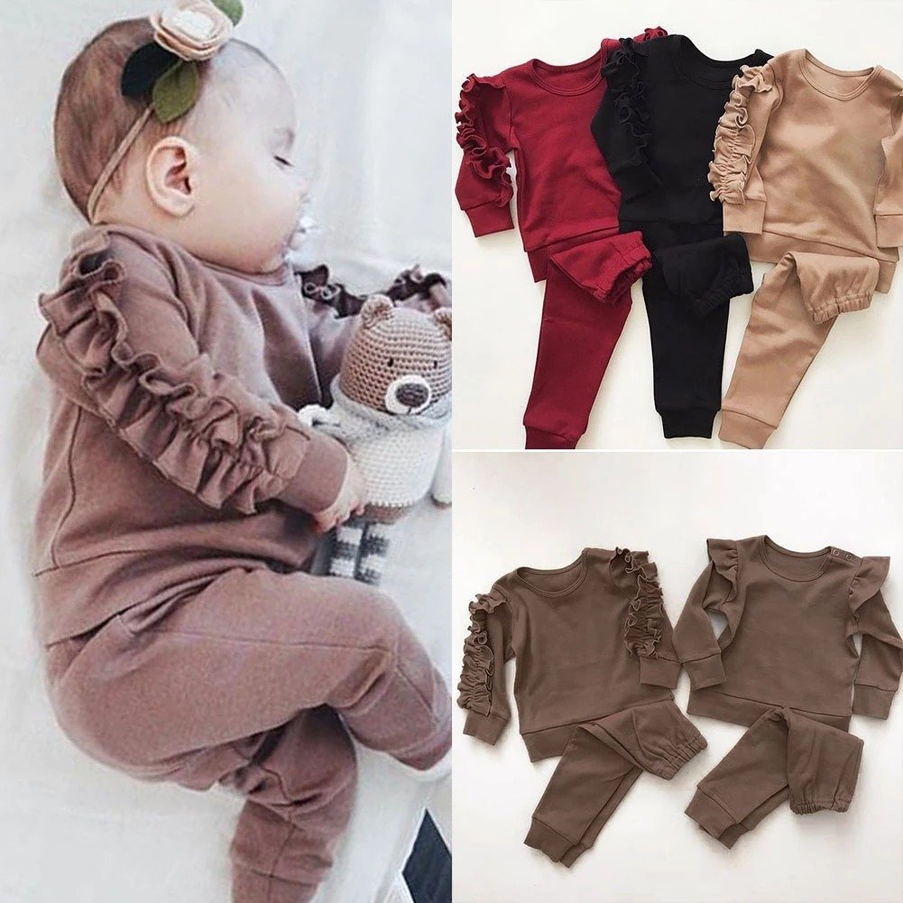 Solid Long Sleeve Sweatshirt Tops Pants