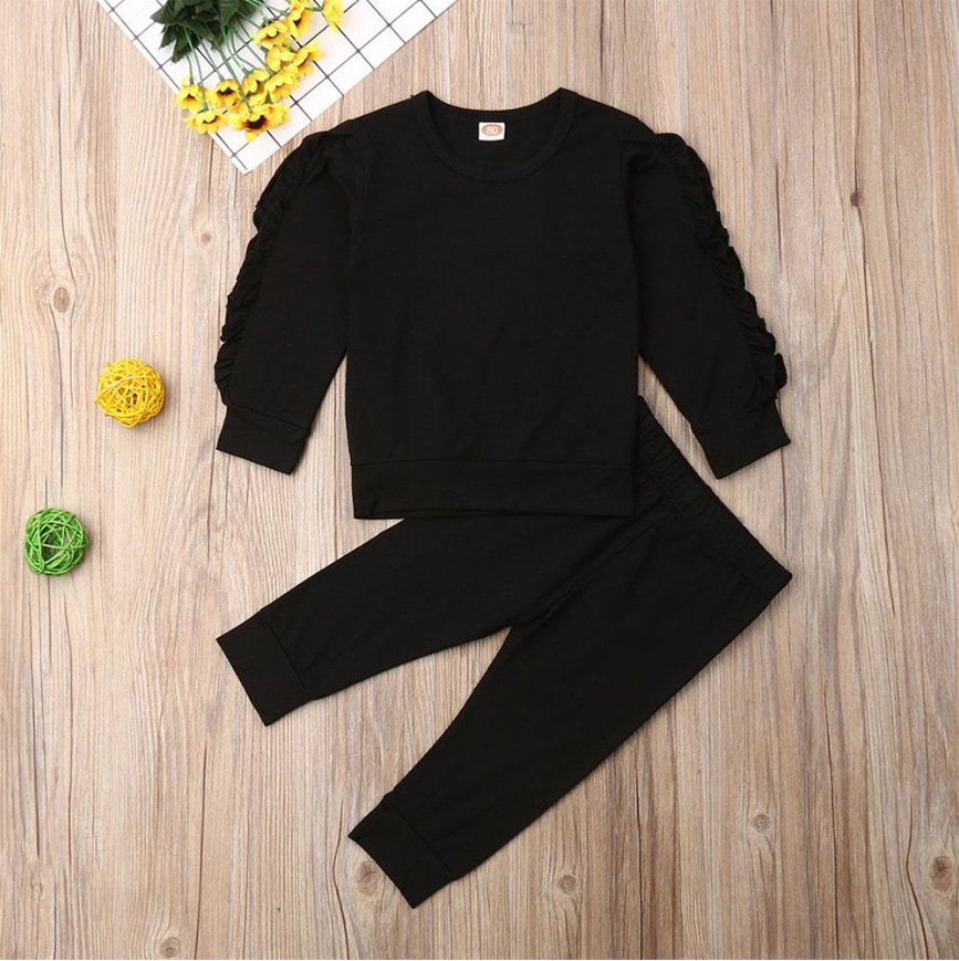 Solid Long Sleeve Sweatshirt Tops Pants - Image 2