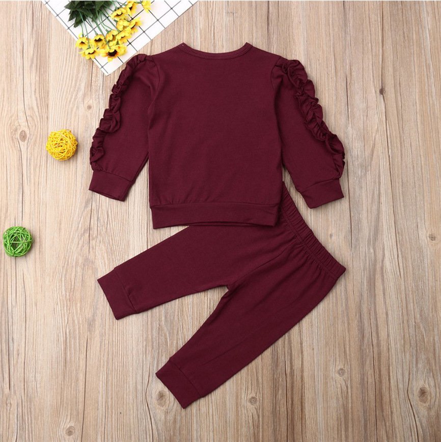 Solid Long Sleeve Sweatshirt Tops Pants - Image 4