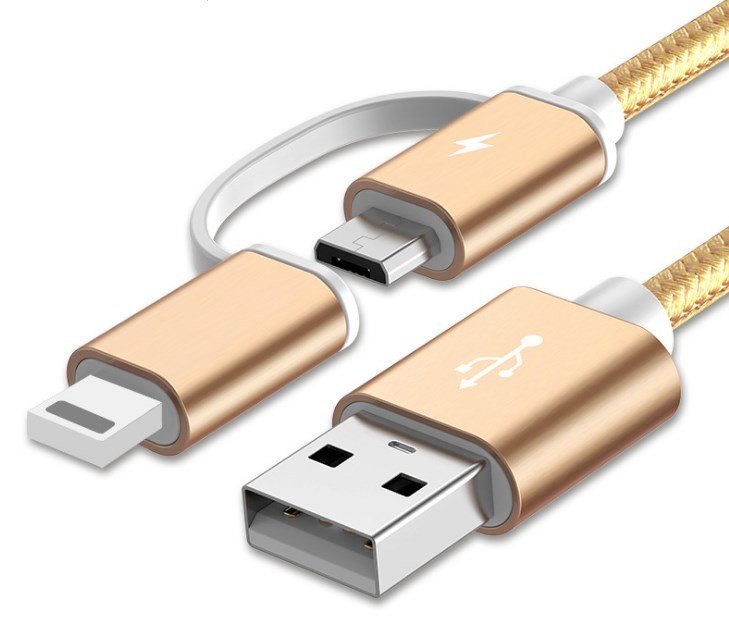100cm 2A Fast Charger Cable 2 IN 1 USB Type C Micro USB Braided Cord