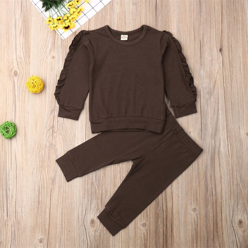 Solid Long Sleeve Sweatshirt Tops Pants - Image 3