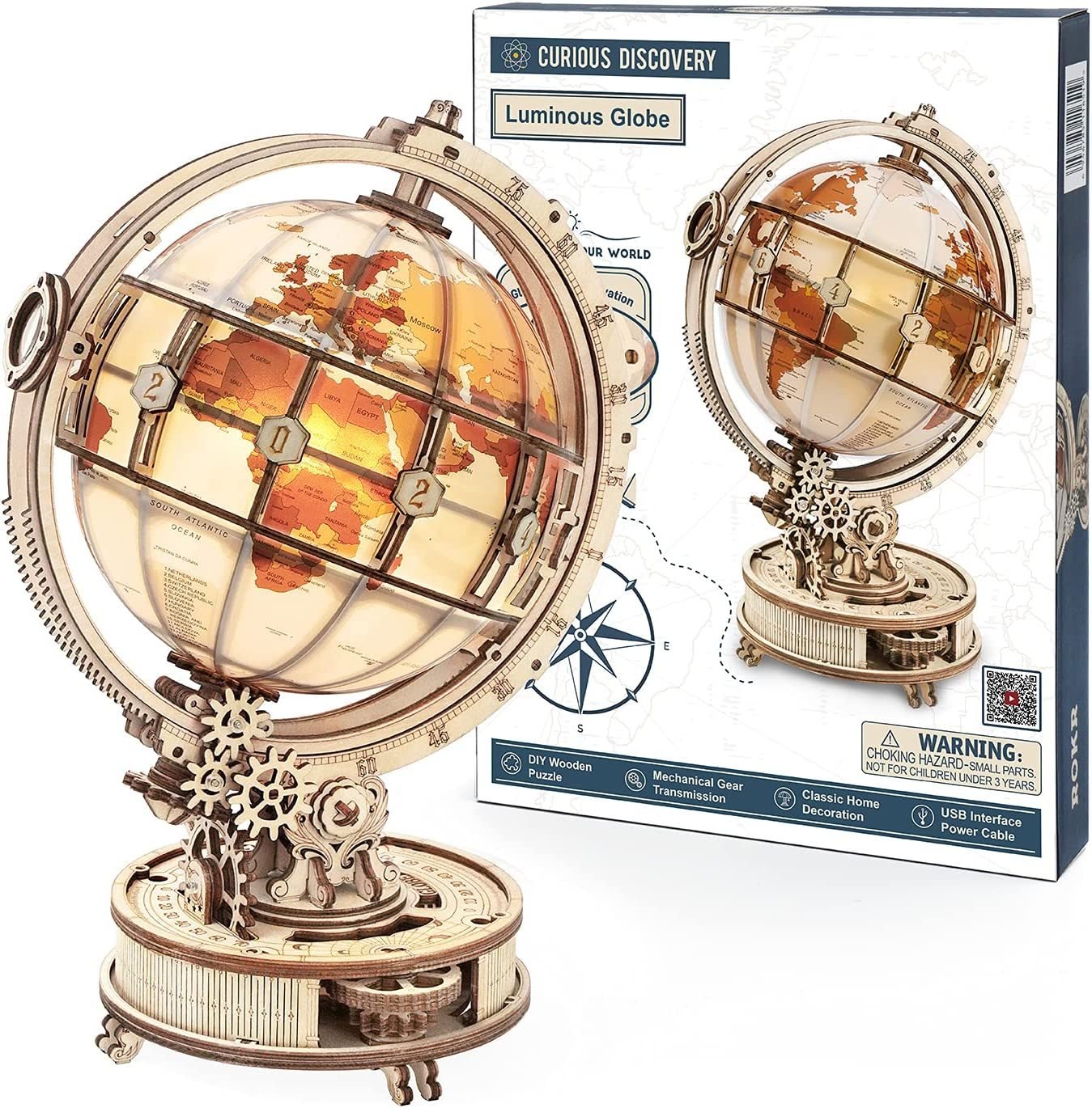 Rokr Luminous Globe 3D Wooden Hot Selling 180PCS Model Building Block Kits Toy - Image 3