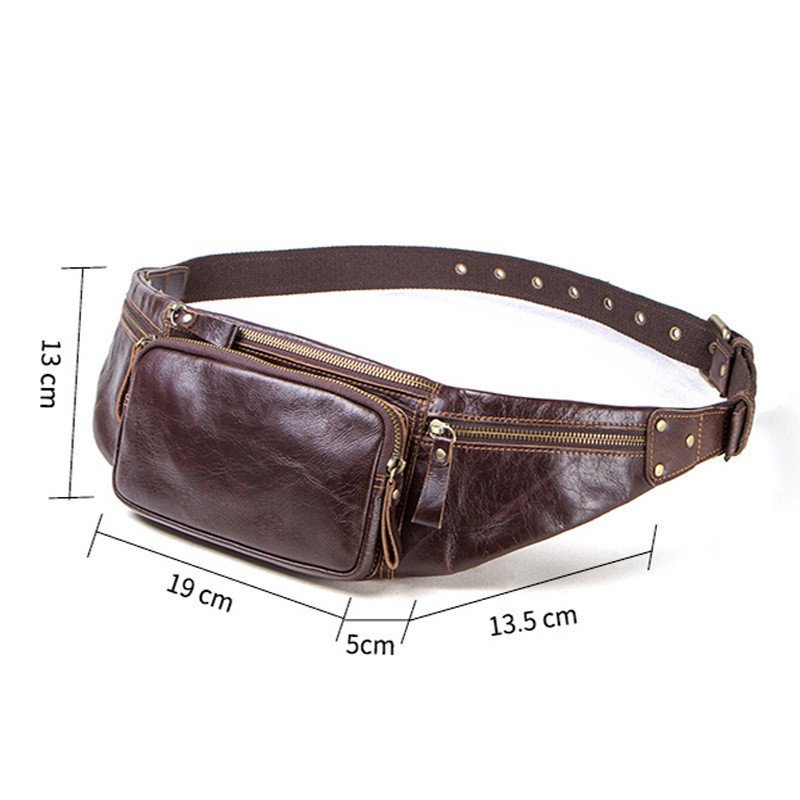 Men's Sports Waist Bag First Layer Cowhide Multifunctional - Image 3